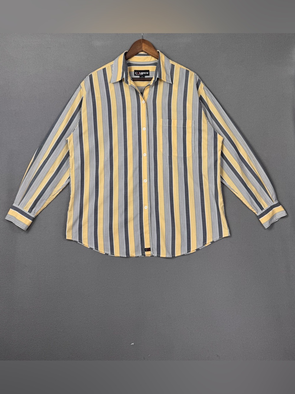 Ellen Tracy Men's Vertical Stripe Button-Down in Yellow and Gray